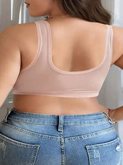 Front-Clasp Plus-Size Wireless Unlined Bra with Pure Color and Delicate Details