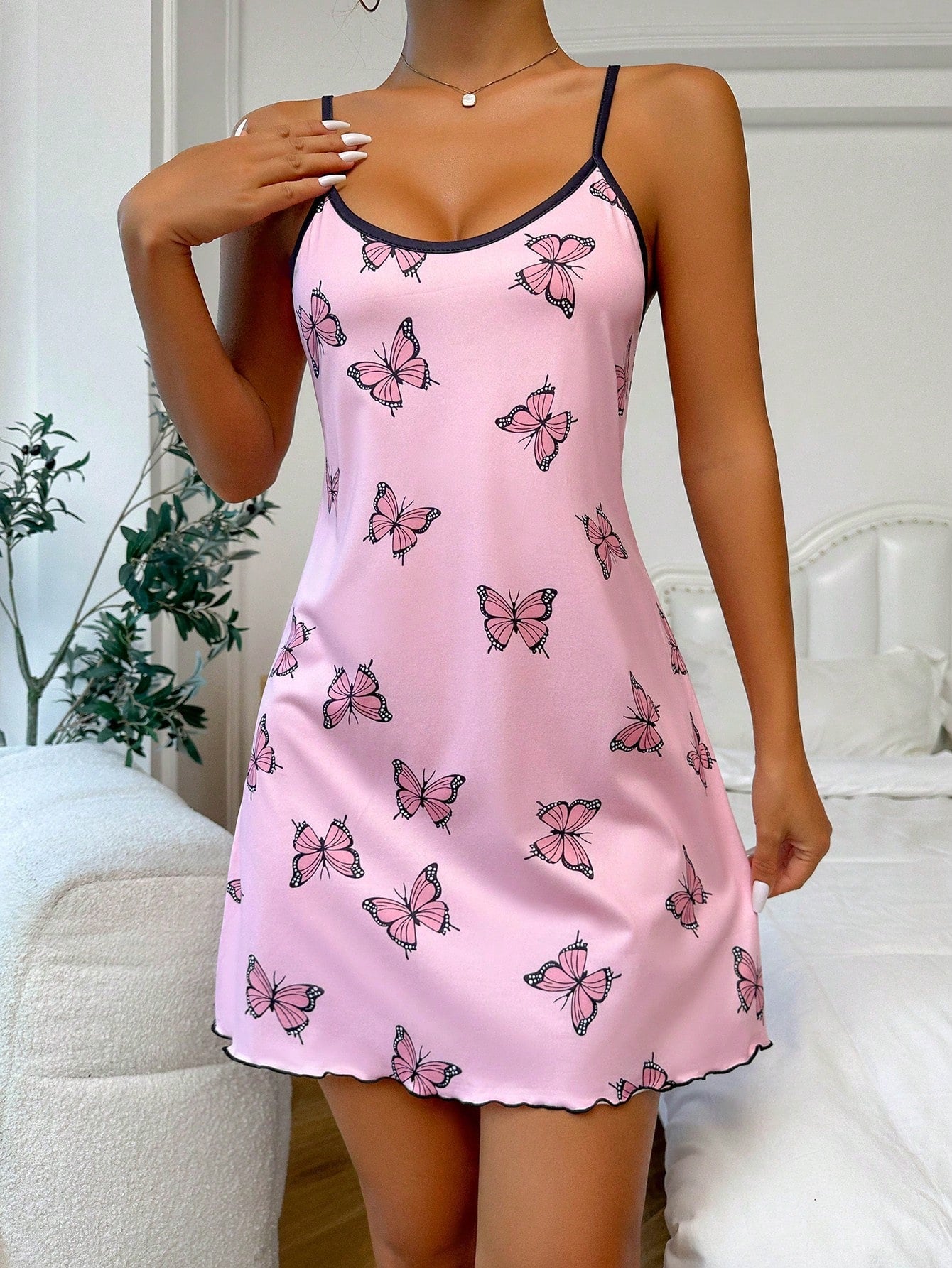 Butterfly Print Contrast Corset Butterfly Print Sexy Wearable Halter Nightgowns