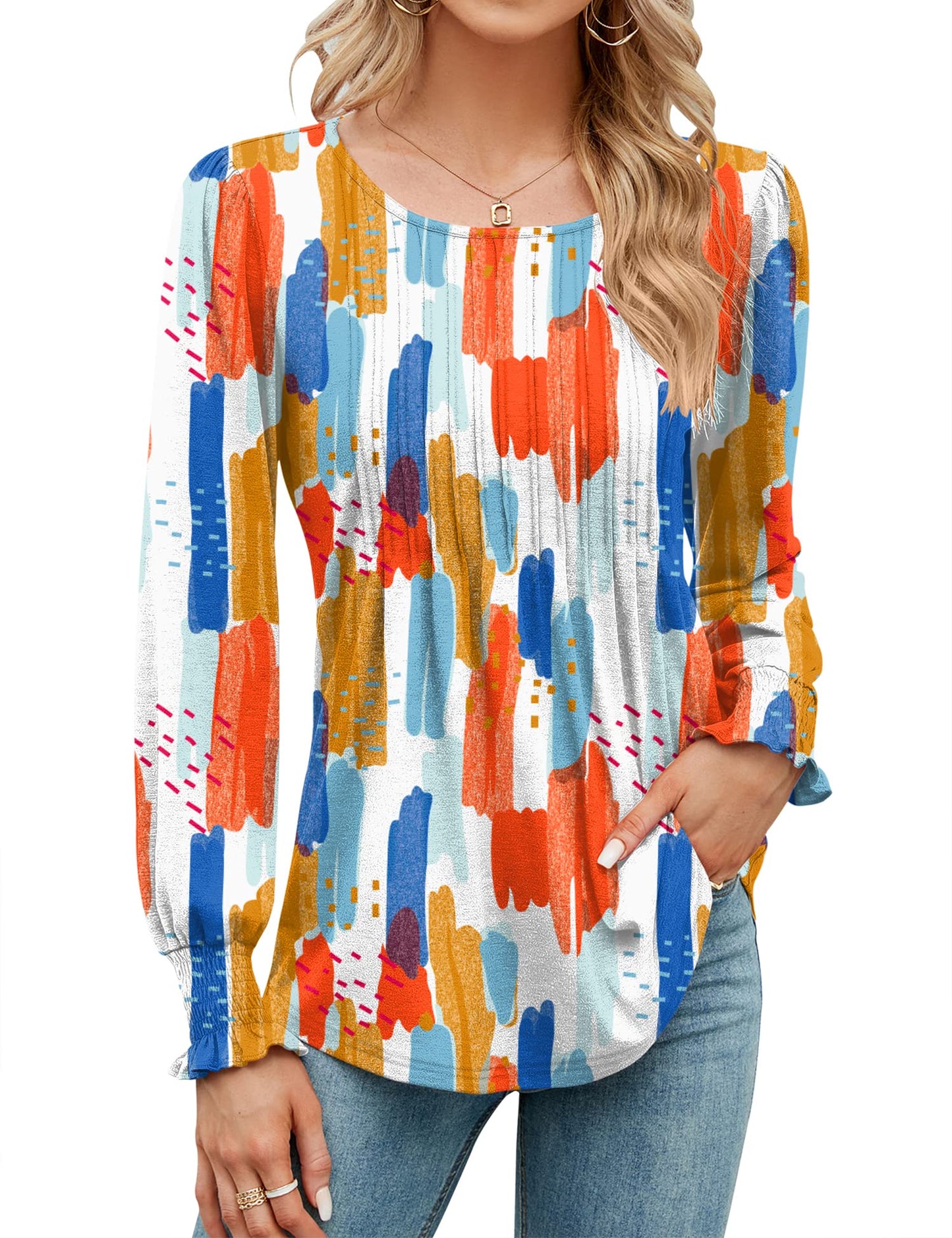 ✨Puff Long Sleeve Pleated Crew Neck Tunic Top (buy 3 free shipping!!!)