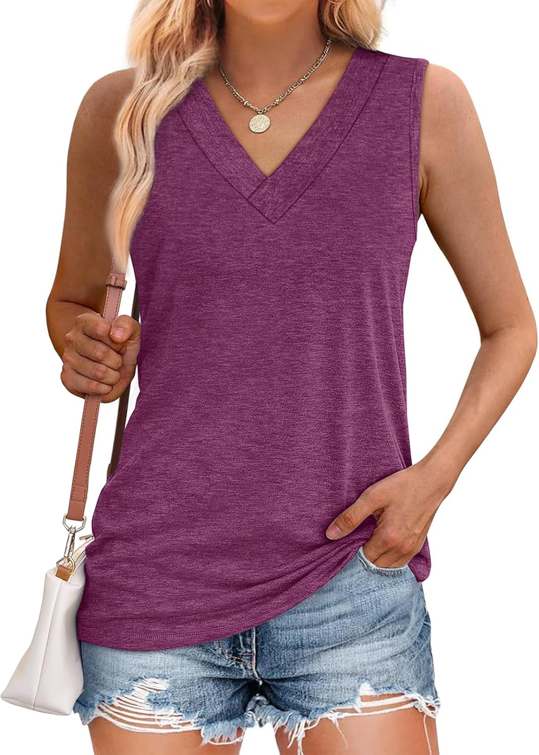 ✨Women Summer Loose Fit V Neck T Shirts Trendy Sleeveless Basic Tank Tops (Buy 3 Free Shipping)