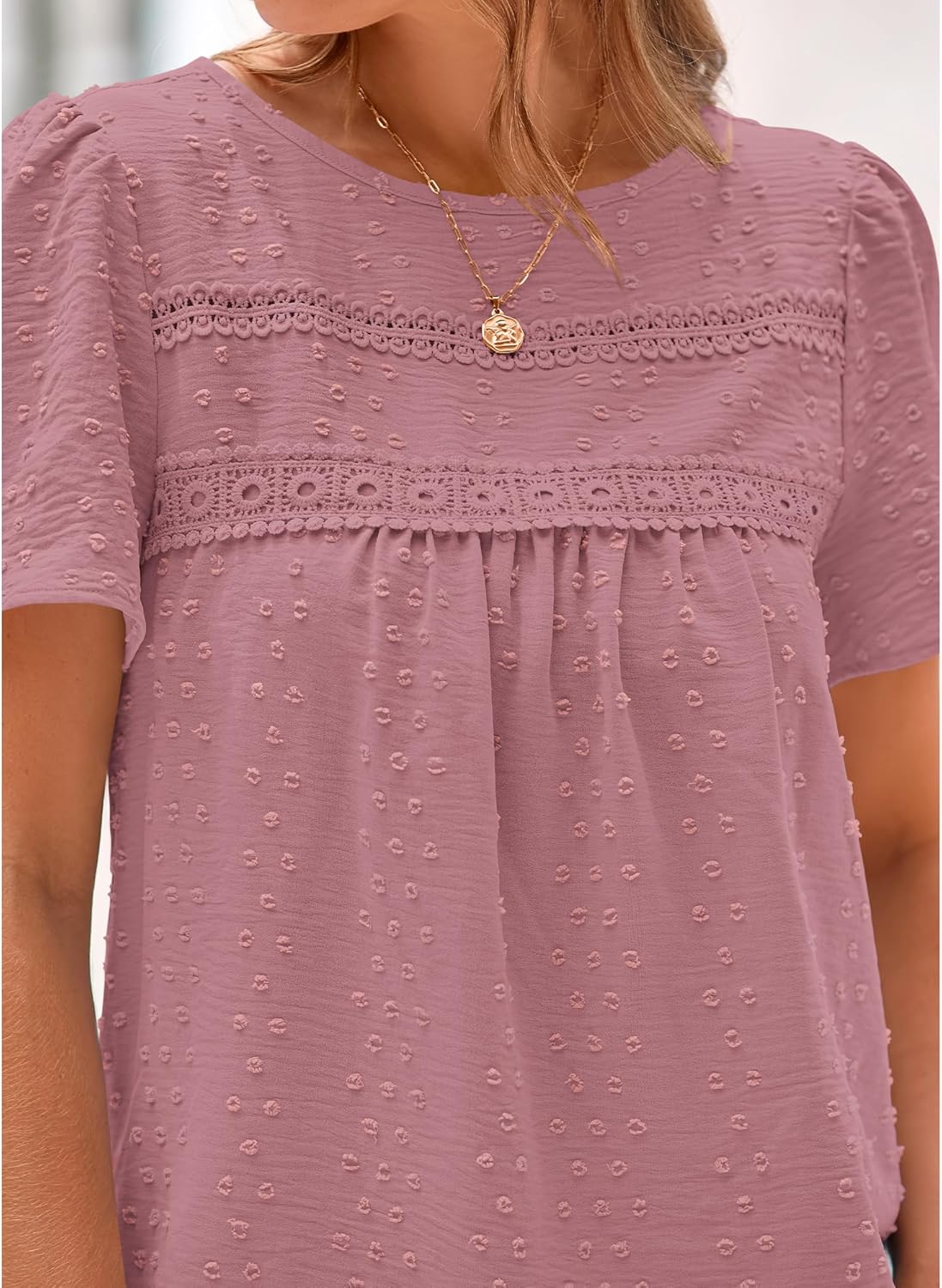 ✨Women's Swiss Dot Lace Crochet Crewneck Boho Short Sleeves(Buy 2 Free Shipping)