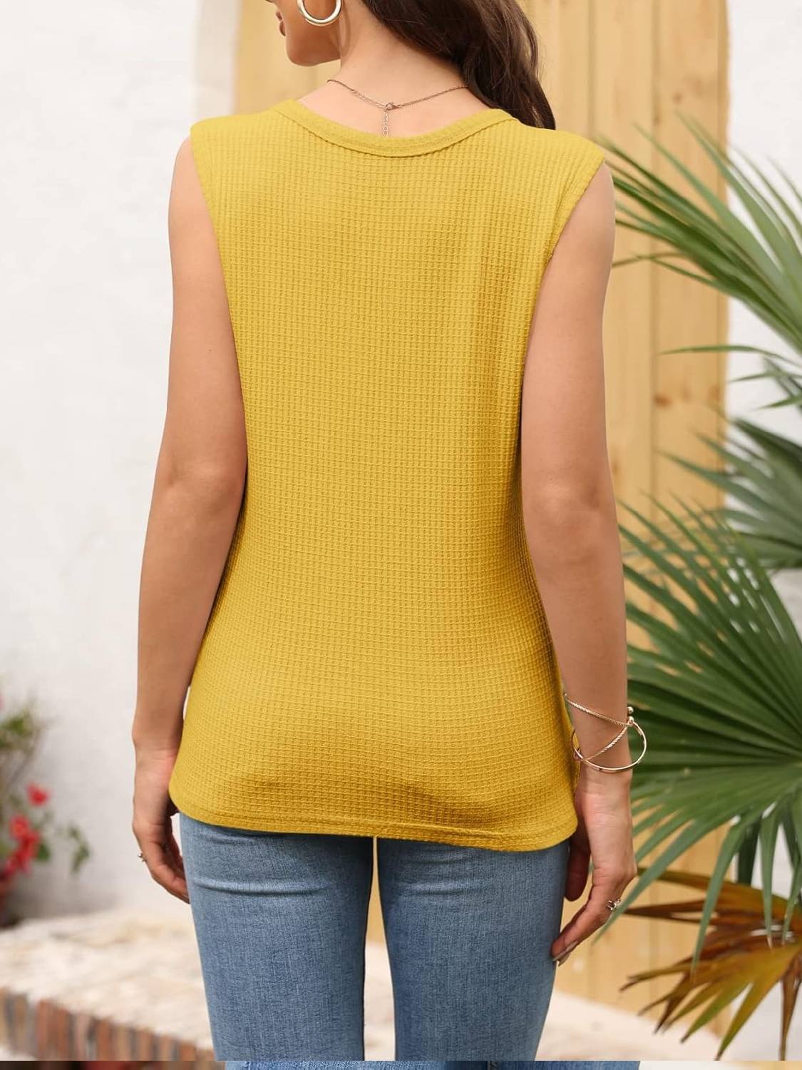 ✨Womens V Neck Waffle Knit Summer Casual Sleeveless Loose Tank Tops(Buy 3 Free Shipping)