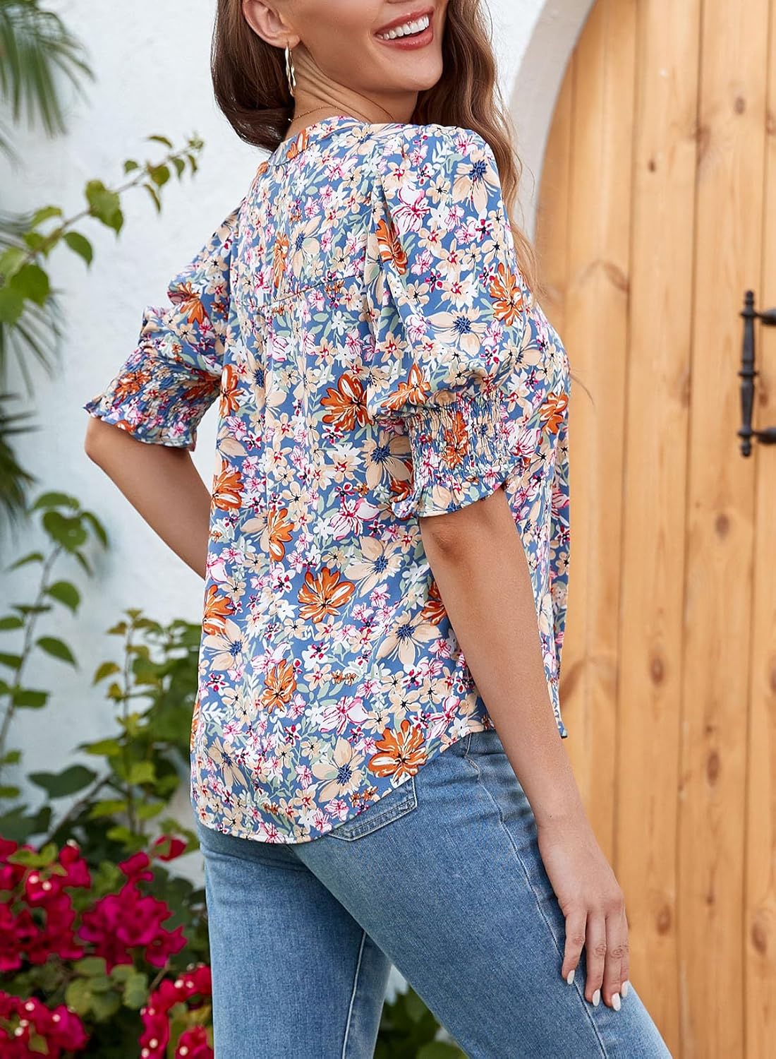✨Floral V-Neck Puff Sleeve Blouse(buy 2 free shipping!!!)