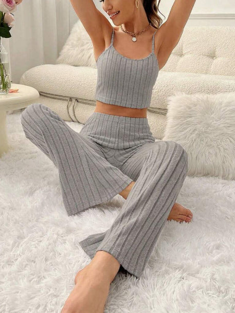 New Casual Solid Color Camisole and Pants Casual Set LightGray