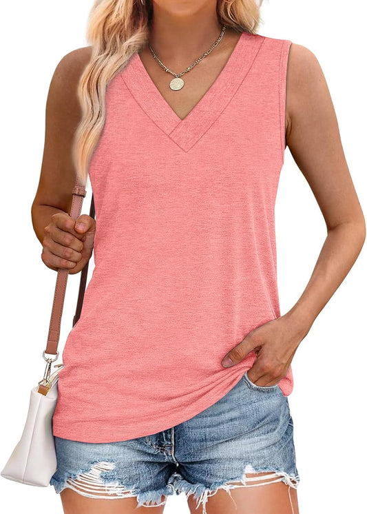 ✨Women Summer Loose Fit V Neck T Shirts Trendy Sleeveless Basic Tank Tops (Buy 3 Free Shipping)
