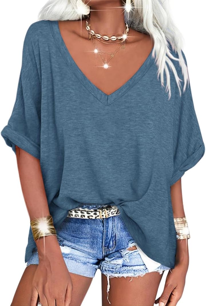 ✨Women's Oversized T Shirts V Neck Short Sleeve Summer Casual Loose Tops Tees