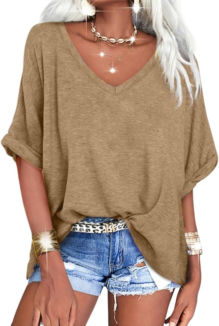 ✨Women's Oversized T Shirts V Neck Short Sleeve Summer Casual Loose Tops Tees