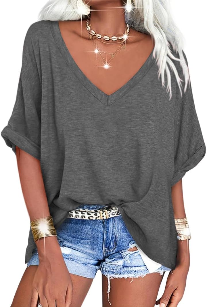 ✨Women's Oversized T Shirts V Neck Short Sleeve Summer Casual Loose Tops Tees