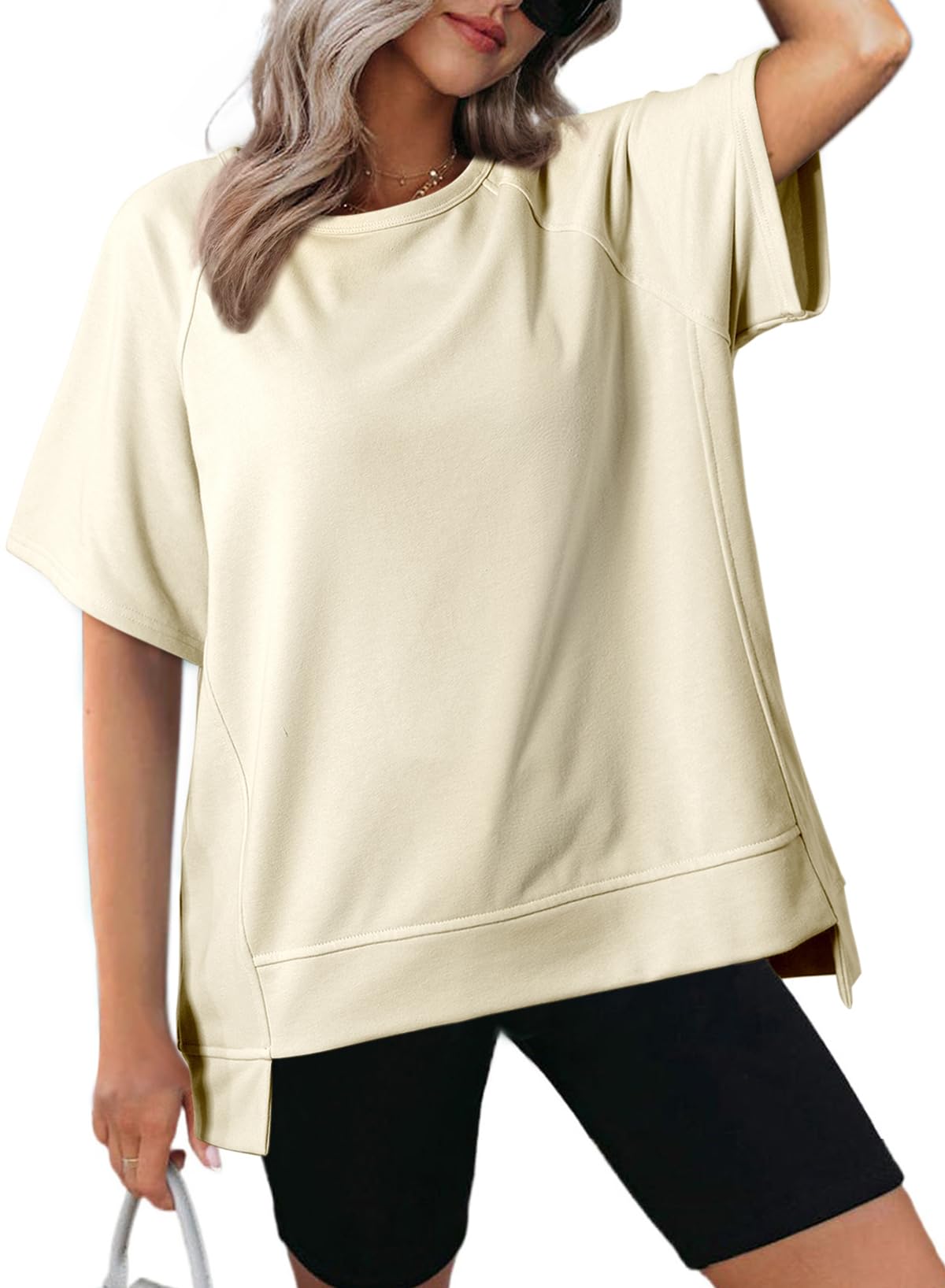 Women's Oversized Round Neck High-Low Hem Short Sleeve Top（Buy 2 Free Shipping）