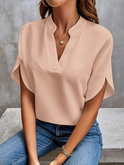 ✨Women's Short Sleeve Solid Color Notch Collar Short Sleeve Shirt（Buy 3 Free Shipping）