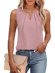 ✨Women's Keyhole Neck Trendy Sleeveless Pleated Tank Tops(Buy 3 Free Shipping)