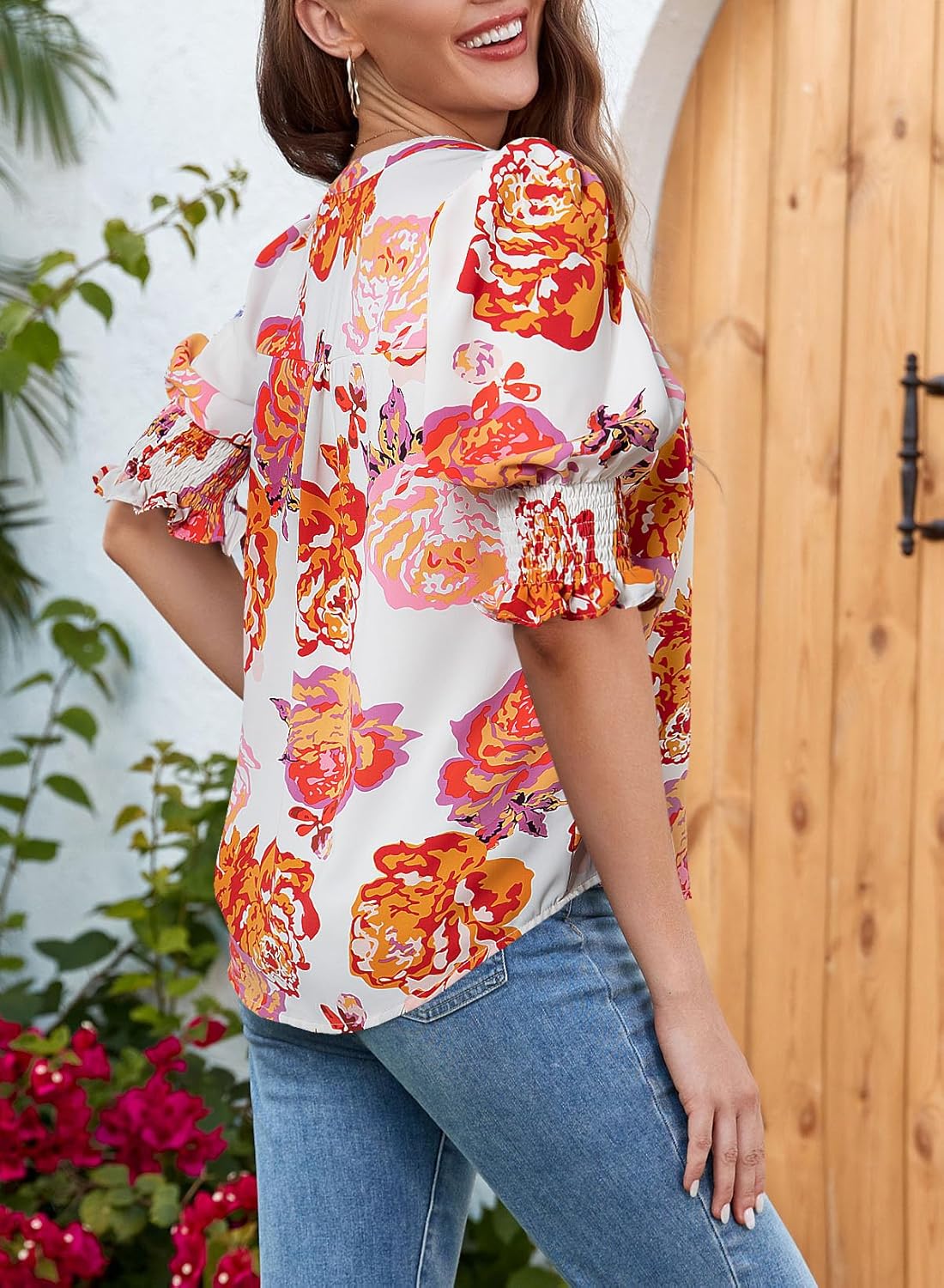 ✨Floral V-Neck Puff Sleeve Blouse(buy 2 free shipping!!!)