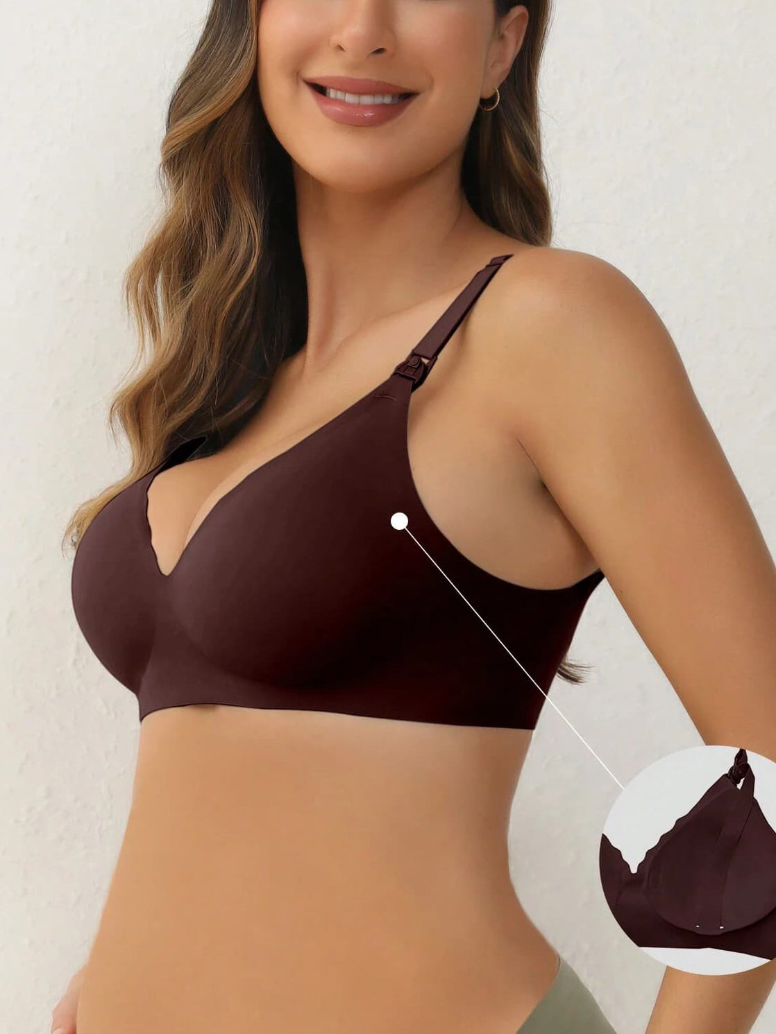 Soft Gel Seamless Wireless One-Piece Fixed Cup Nursing Bra Brown