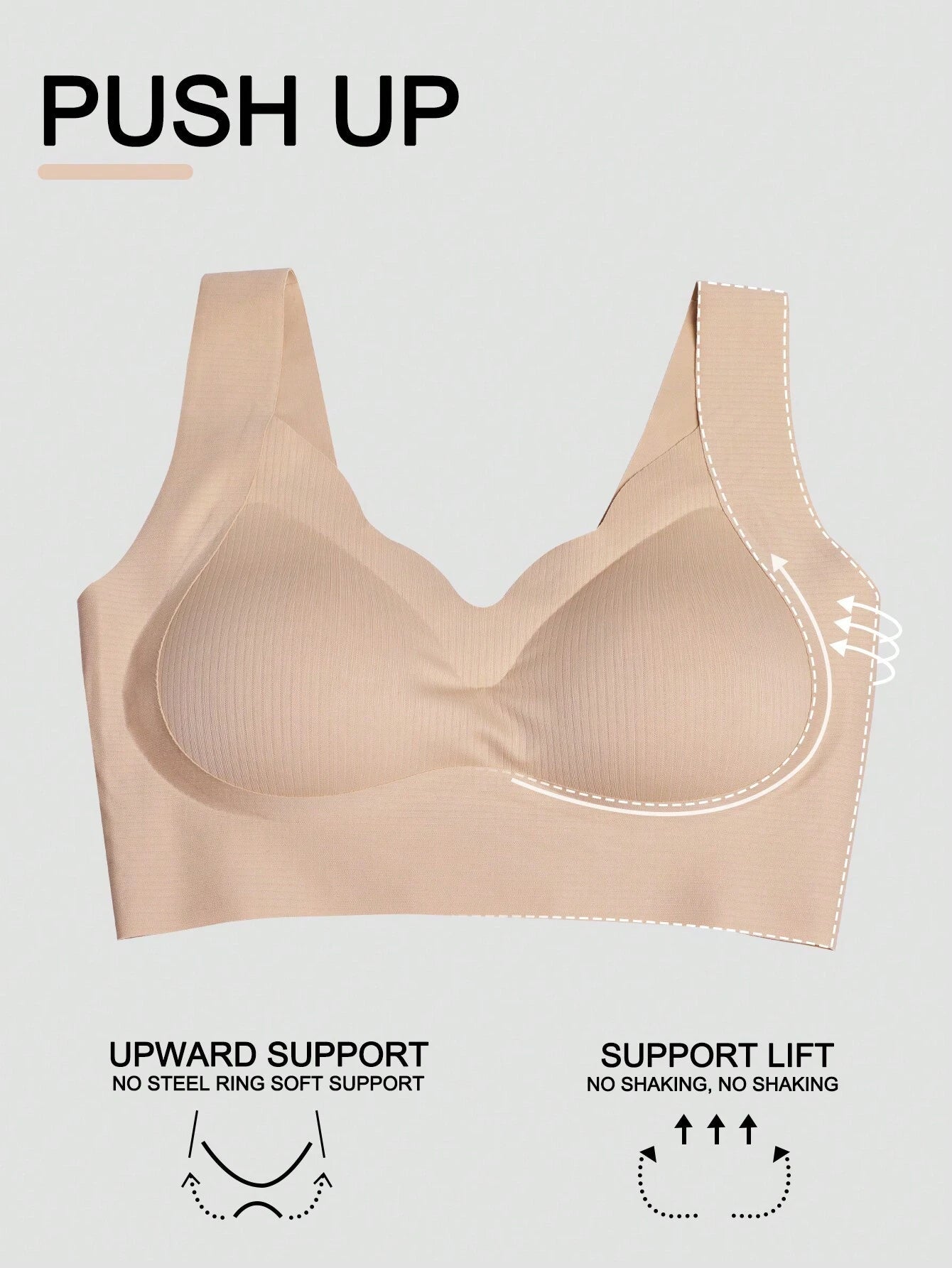 Seamless Casual Comfort Tank Style Seamless V-Neck Yoga Sports Breathable Back Bra Khaki