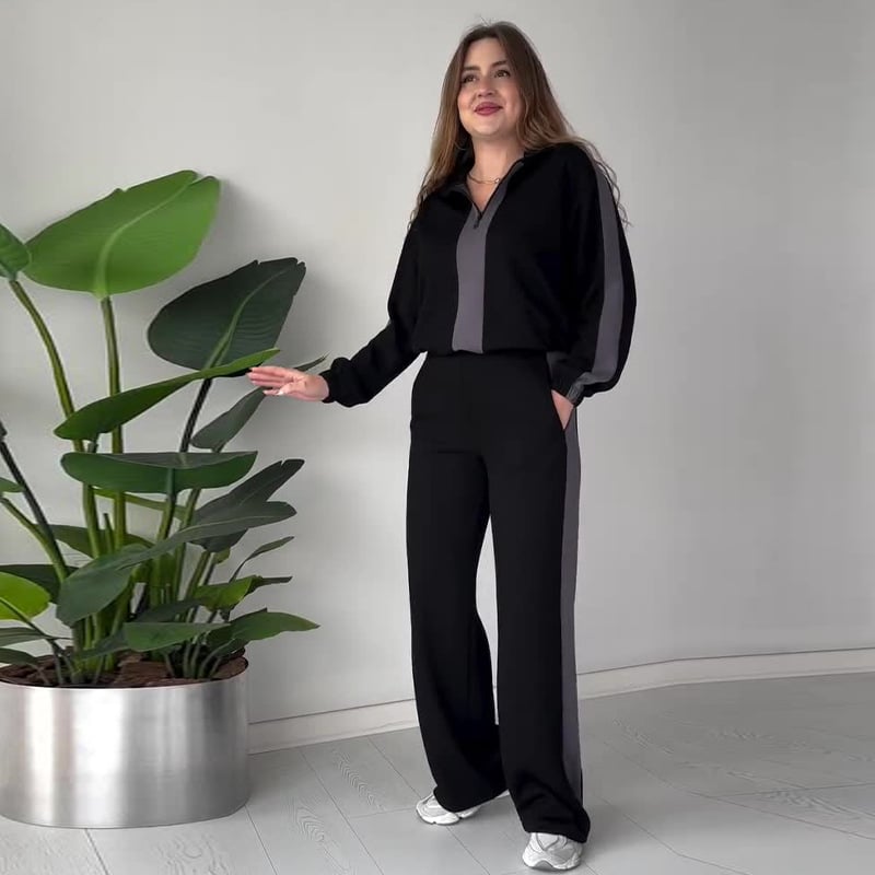 🔥Hot Sale🔥Women's Zipper Lapel Tops & Pants 2-Piece Set