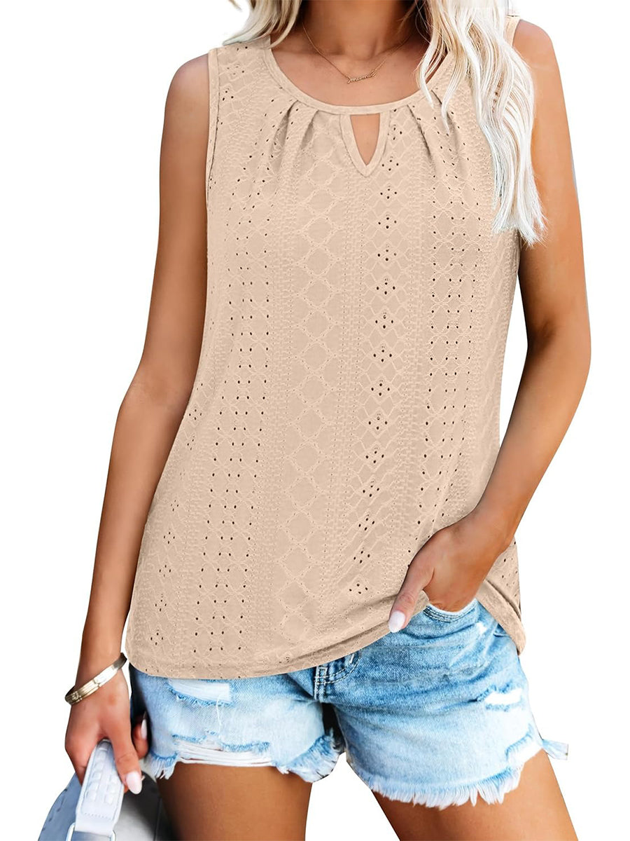 ✨Women's Keyhole Neck Trendy Sleeveless Pleated Tank Tops(Buy 3 Free Shipping)