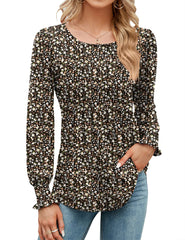 ✨Puff Long Sleeve Pleated Crew Neck Tunic Top (buy 3 free shipping!!!)