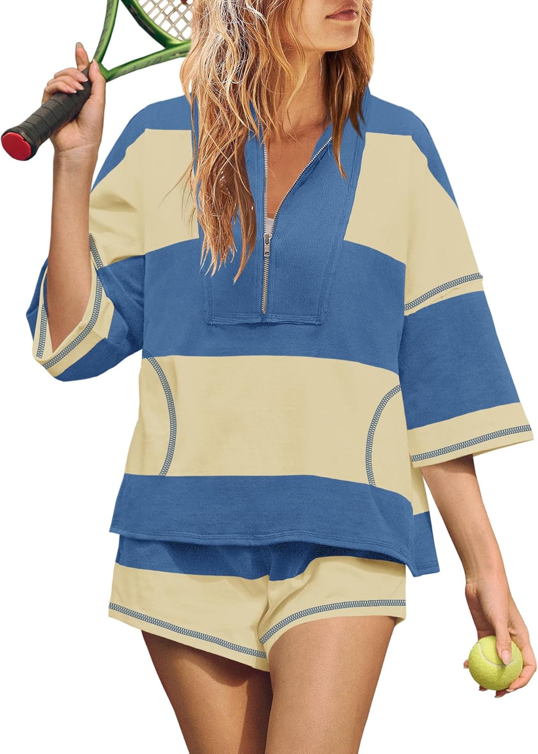 ✨Women's Summer Oversized Striped Shirt and Shorts Sets (Buy 2 Free Shipping)