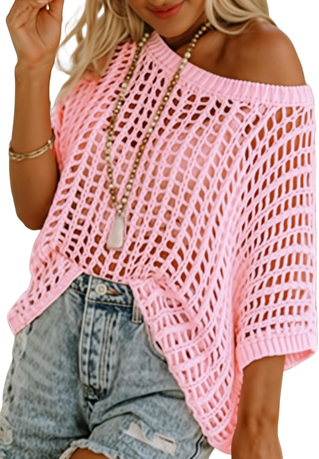 ✨Womens Casual Short Sleeve Hollow Out Pullover Knit Tops(BUY 2 FREE SHIPPING)
