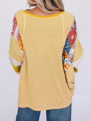 ✨Women's Casual Striped Floral Print Patchwork Oversized 3/4 Sleeve Top