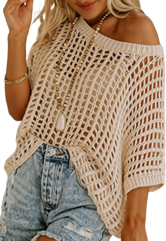 ✨Womens Casual Short Sleeve Hollow Out Pullover Knit Tops(BUY 2 FREE SHIPPING)