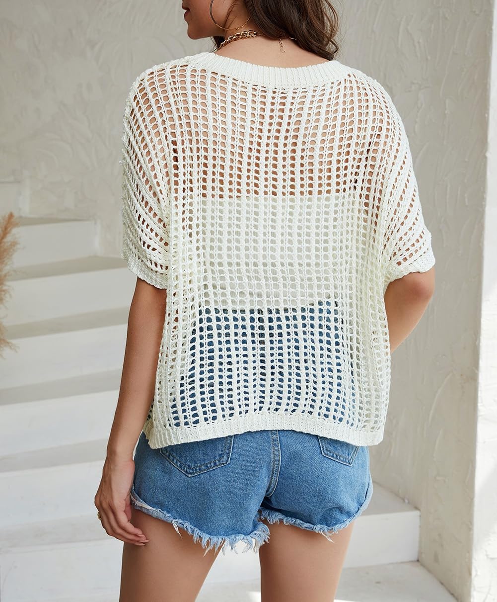 ✨Womens Casual Short Sleeve Hollow Out Pullover Knit Tops(BUY 2 FREE SHIPPING)