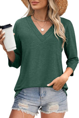✨Women's Trendy V Neck 3/4 Long Sleeve Tops Loose Fit Blouse (Buy 3 Free Shipping)