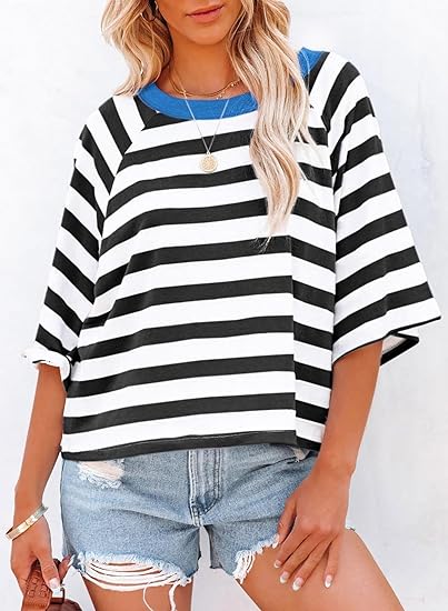 ✨Women's Cute Round Neck Striped Short Sleeve Casual Topb(BUY 3 FREE SHIPPING)