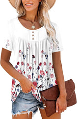 ✨Women's Summer Printed Pleated Crew Neck Tee (Buy 3 Free Shipping)