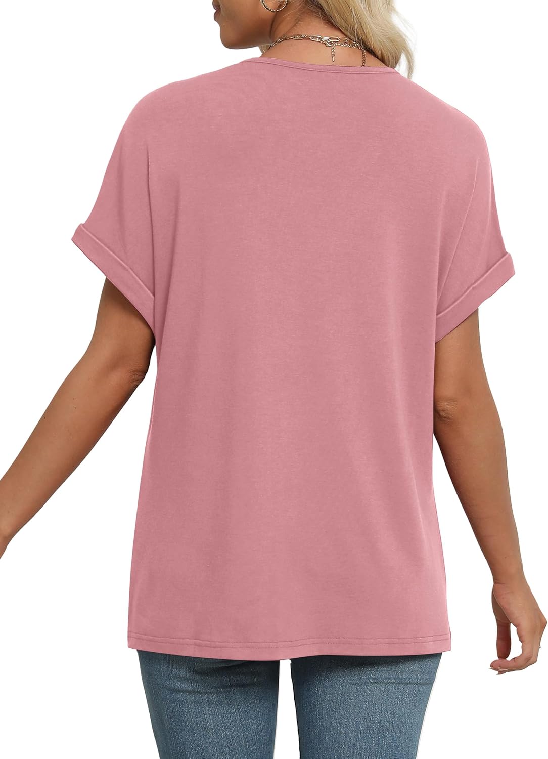 ✨Womens Summer V Neck Short Sleeve Solid Color Basic T Shirt(Buy 3 Free Shipping)