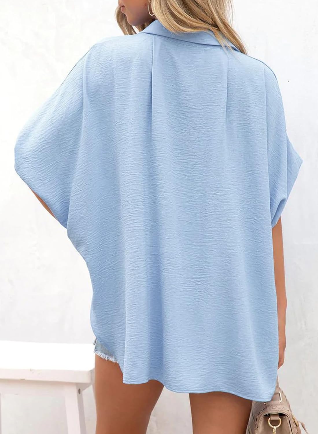 ✨Women's Casual Button Short Sleeve Slit Hem Shirt Solid Color Tops(BUY 3 FREE SHIPPING)