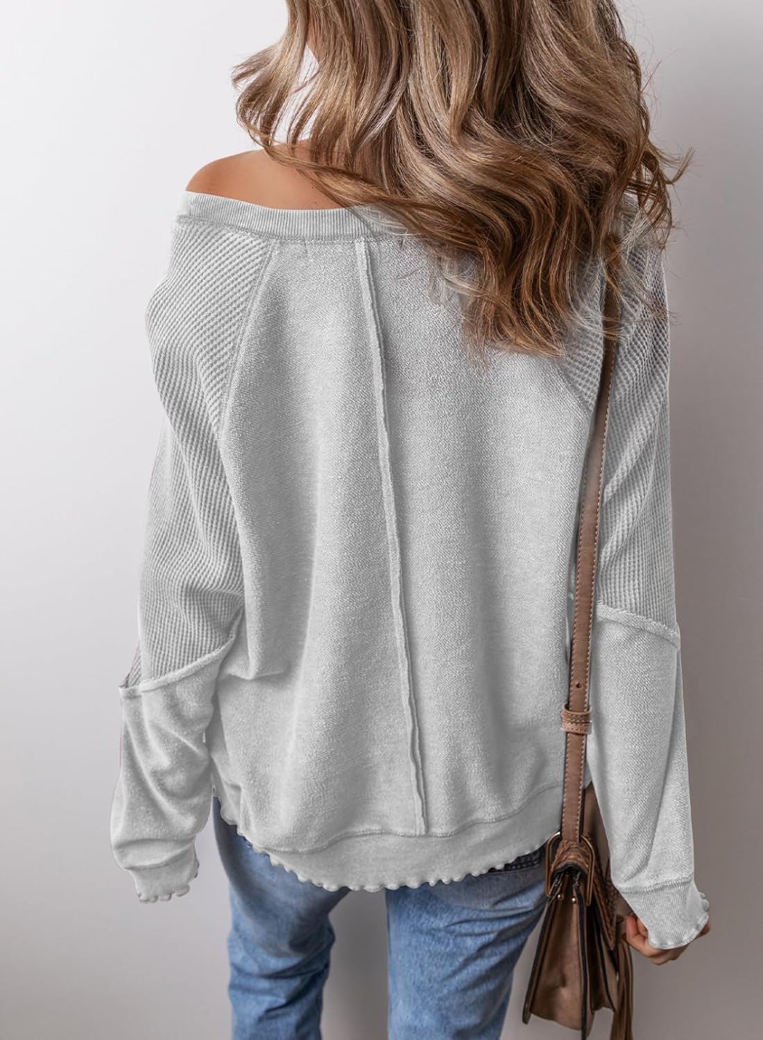 ✨Womens Crewneck Long Sleeve Waffle Knit Sweatshirt(BUY TWO FREE SHIPPING!!!)