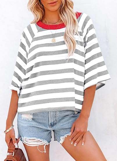 ✨Women's Cute Round Neck Striped Short Sleeve Casual Topb(BUY 3 FREE SHIPPING)