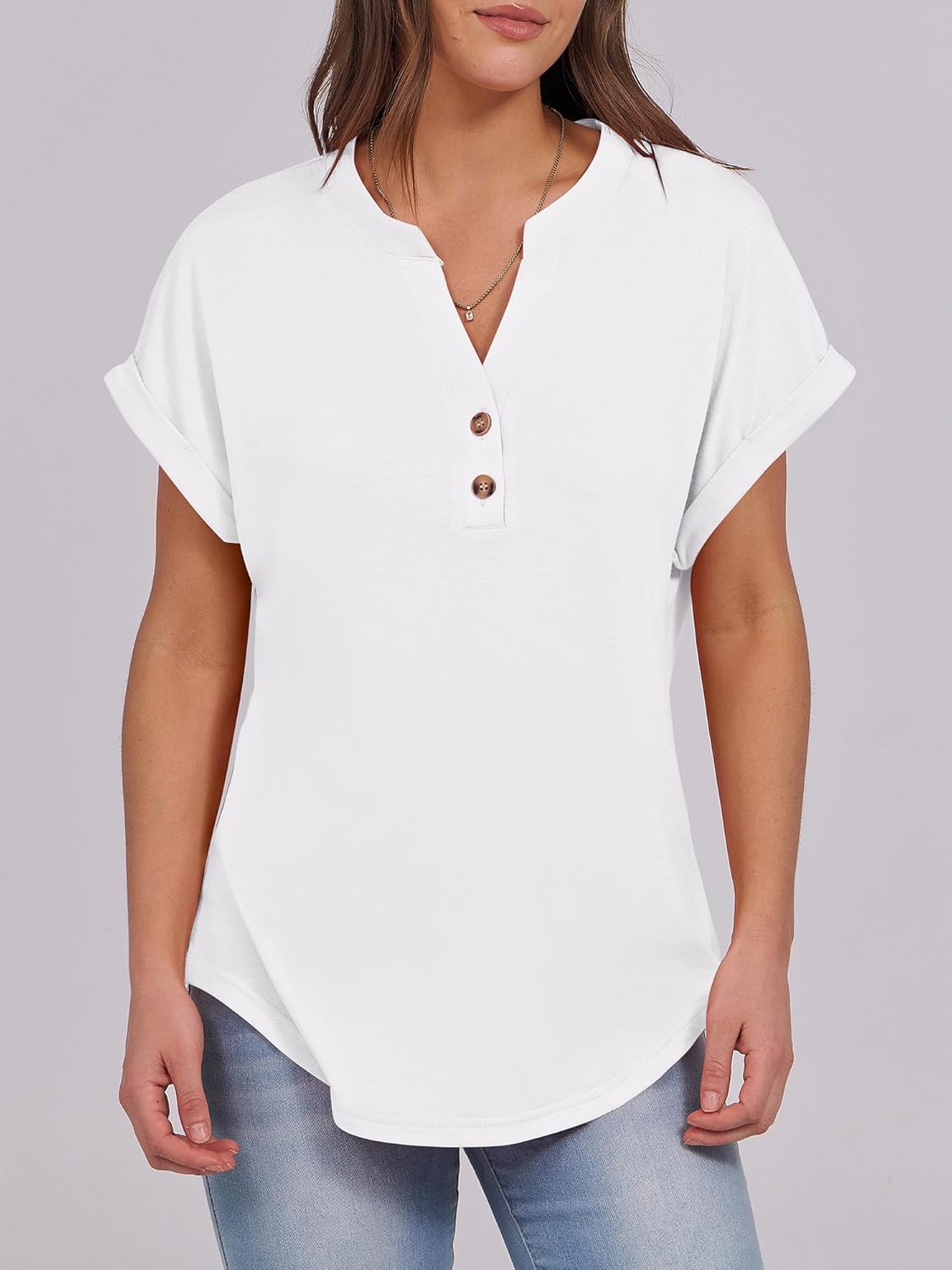 ✨Women's V Neck Button Casual Loose Fit Short Sleeve Henley Tops(buy 3 free shipping)