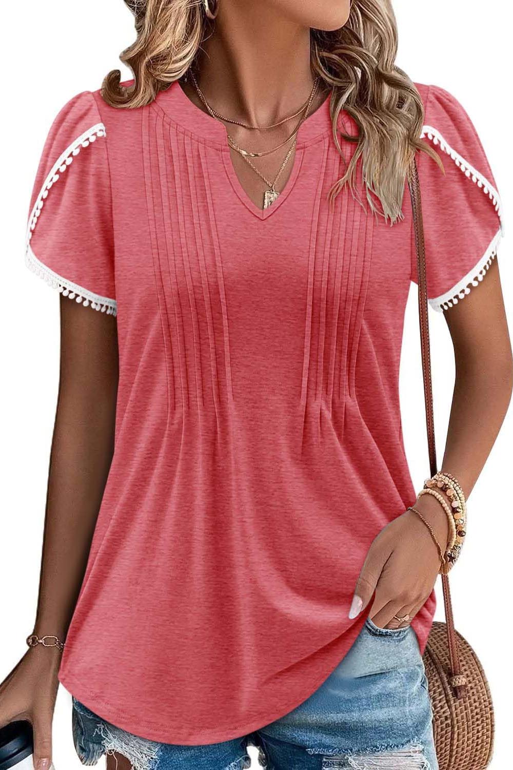 ✨Women's Cute Fringe Cuff Casual Short Sleeve Printed & Solid Tops(BUY 2 FREE SHIPPING)