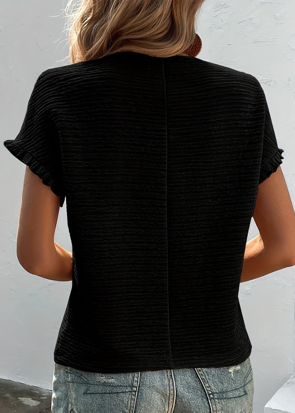 ✨Women's Short Sleeve Ruffle Casual Summer Textured T Shirts(BUY 3  FREE SHIPPING)