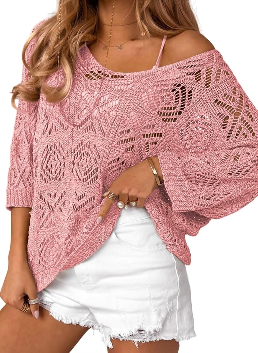 ✨Women's 2025 Spring Summer Crochet Hollow Out Pullover Off Shoulder Top(BUY 2 FREE SHIPPING)