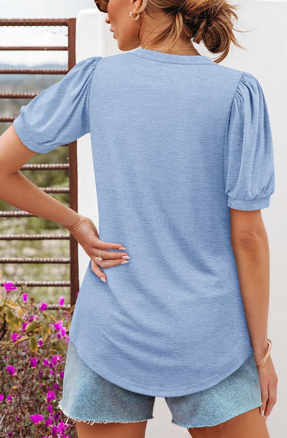 ✨Women's V-neck Loose Pleated Short-sleeved Waist Top(Buy 3 Free Shipping)