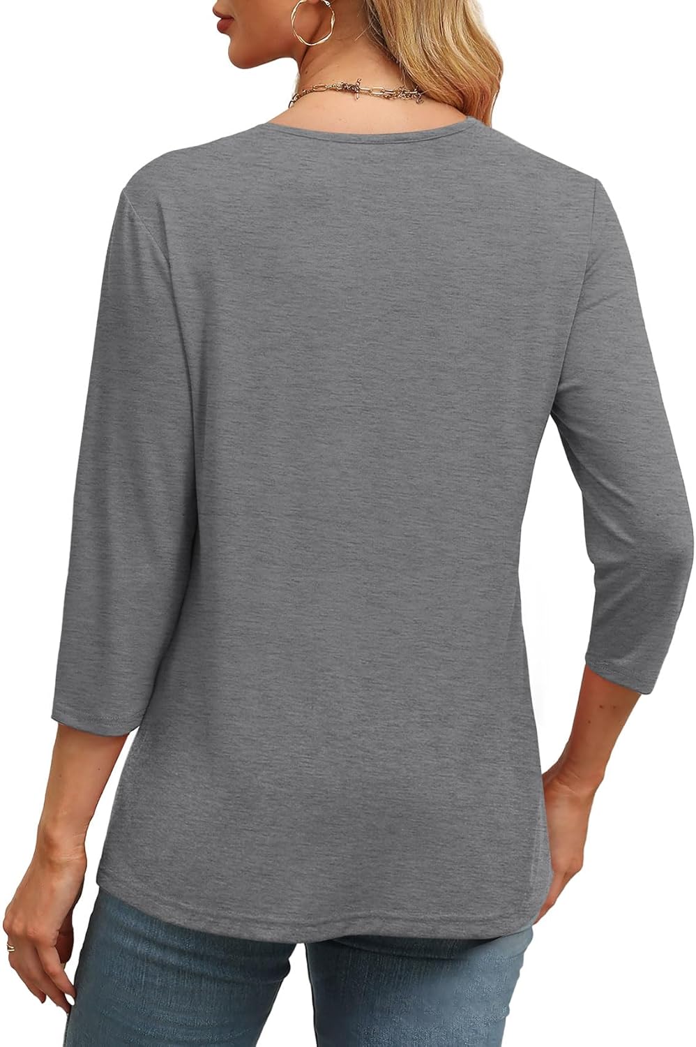 ✨Women's Trendy V Neck 3/4 Long Sleeve Tops Loose Fit Blouse (Buy 3 Free Shipping)