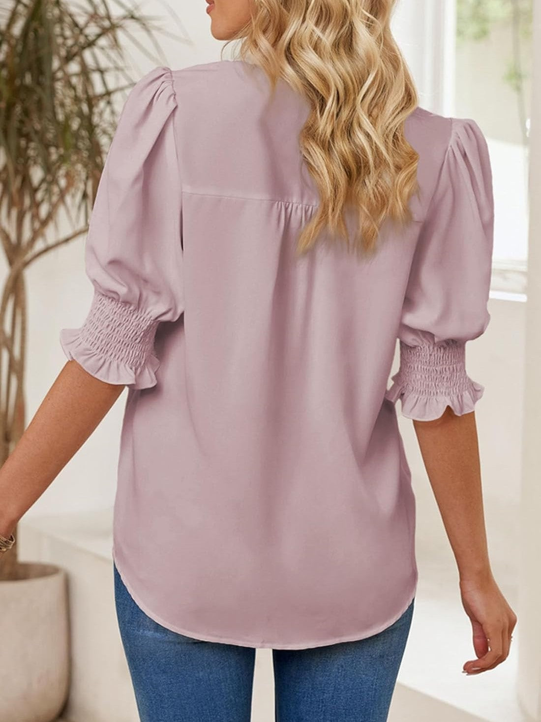 ✨Women's V Neck Dressy Puff Ruffle Blouse Casua Short Sleeve Tops(BUY 2 FREE SHIPPING)