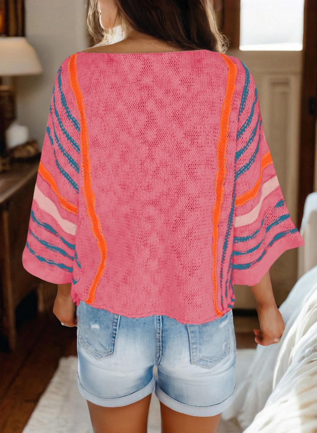 ✨Hot Sale-Women's Casual Color Block Striped Cable Knit Boho Sweater(Buy 2 Free Shipping)