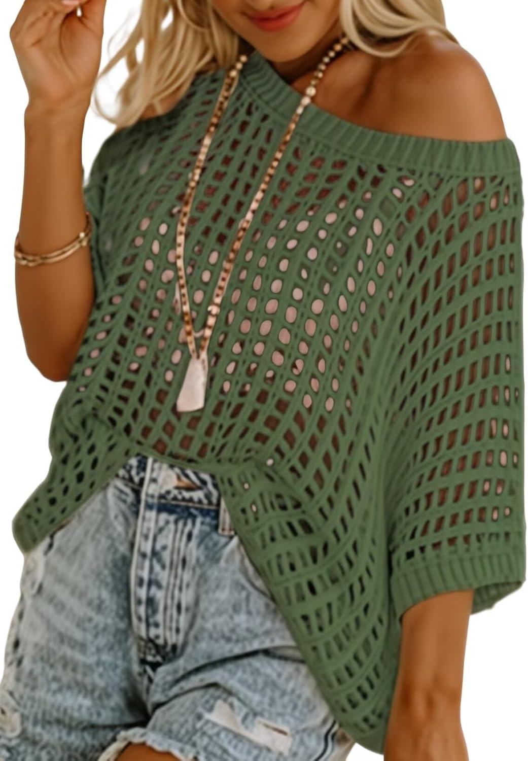 ✨Womens Casual Short Sleeve Hollow Out Pullover Knit Tops(BUY 2 FREE SHIPPING)