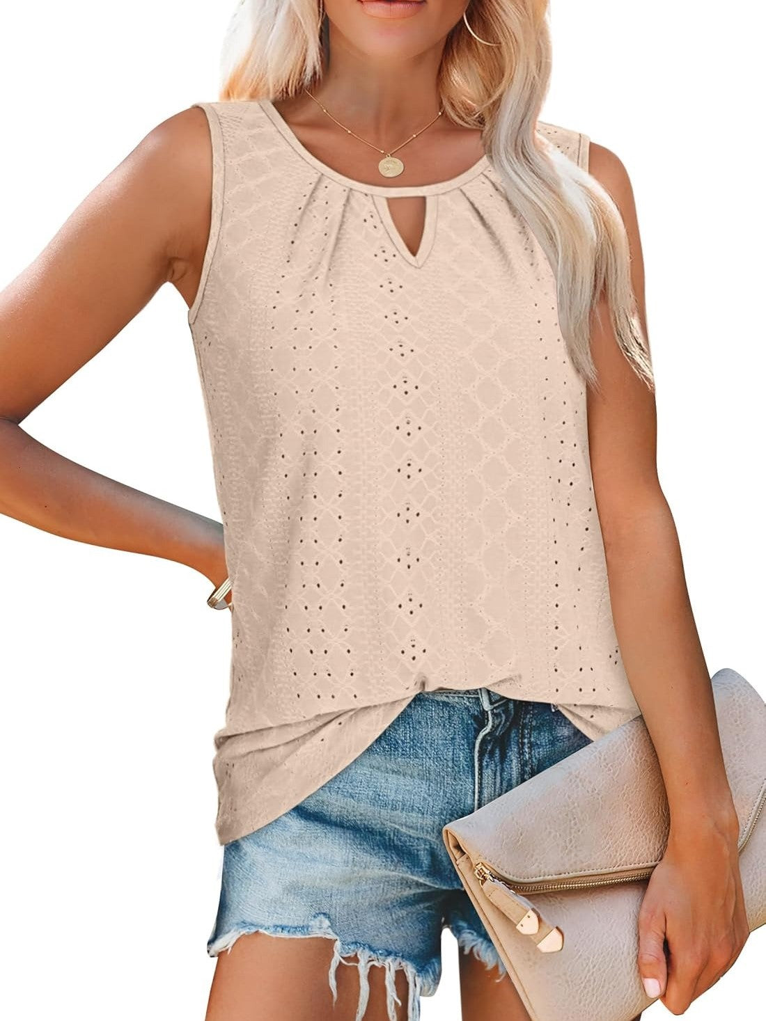 ✨Women's Keyhole Neck Trendy Sleeveless Pleated Tank Tops(Buy 3 Free Shipping)