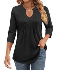 ✨Womens Casual 3/4 Sleeve Pleated Tunic Blouse (BUY 3 FREE SHIPPING)
