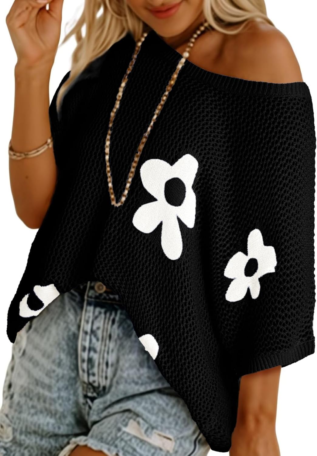 ✨Womens Floral Cute Tops Short Sleeve Crochet Cover Ups Lightweight Pullover(BUY 2 FREE SHIPPING)