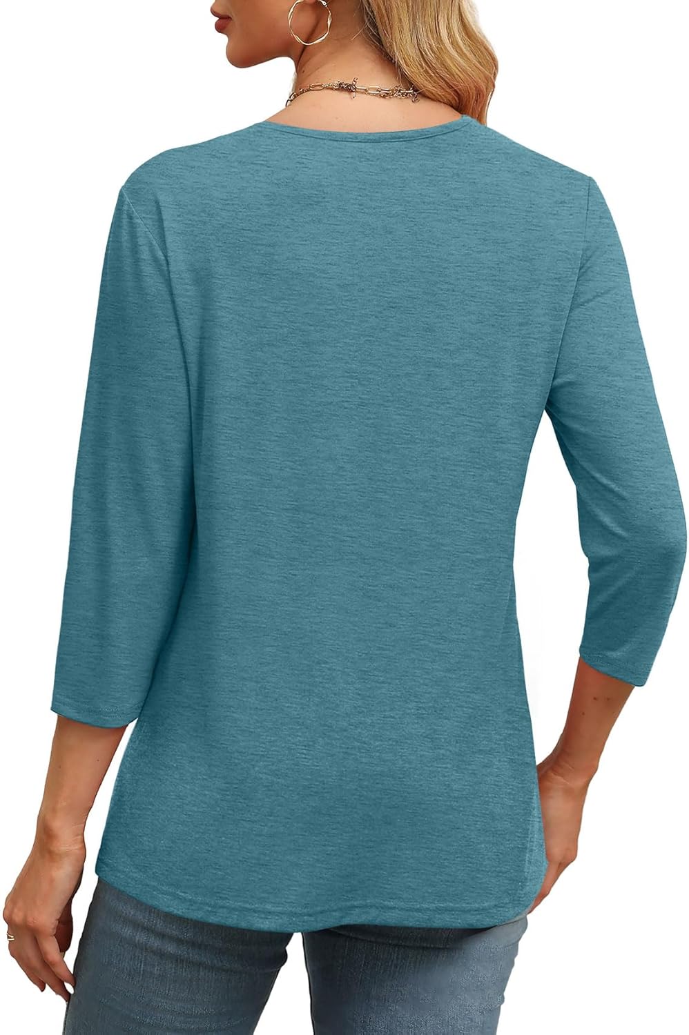 ✨Women's Trendy V Neck 3/4 Long Sleeve Tops Loose Fit Blouse (Buy 3 Free Shipping)
