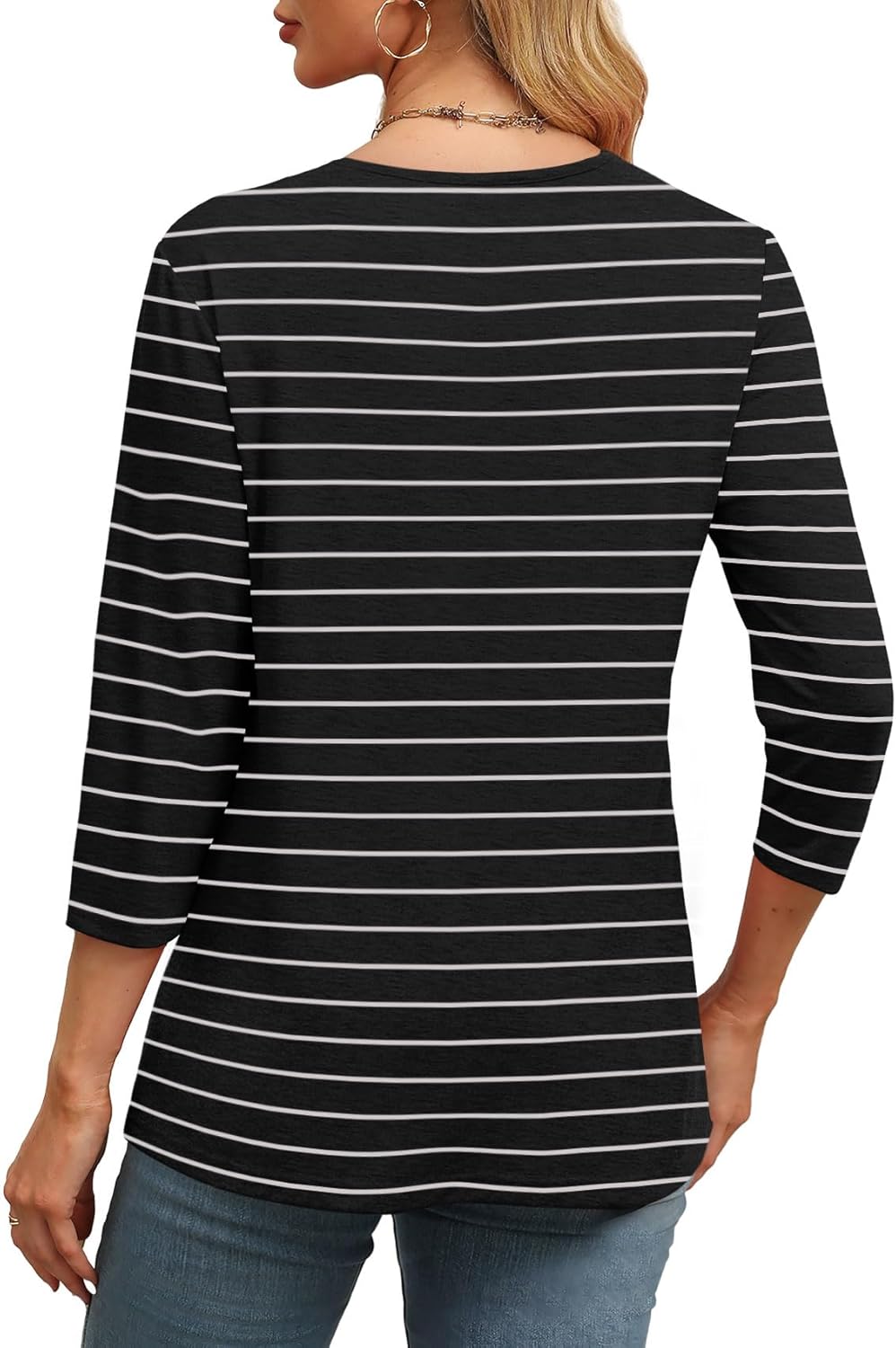 ✨Flash Sale Women's Trendy V Neck 3/4 Long Sleeve Tops Loose Fit Blouse (Buy 3 Free Shipping)