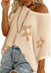 ✨Womens Floral Cute Tops Short Sleeve Crochet Cover Ups Lightweight Pullover(BUY 2 FREE SHIPPING)