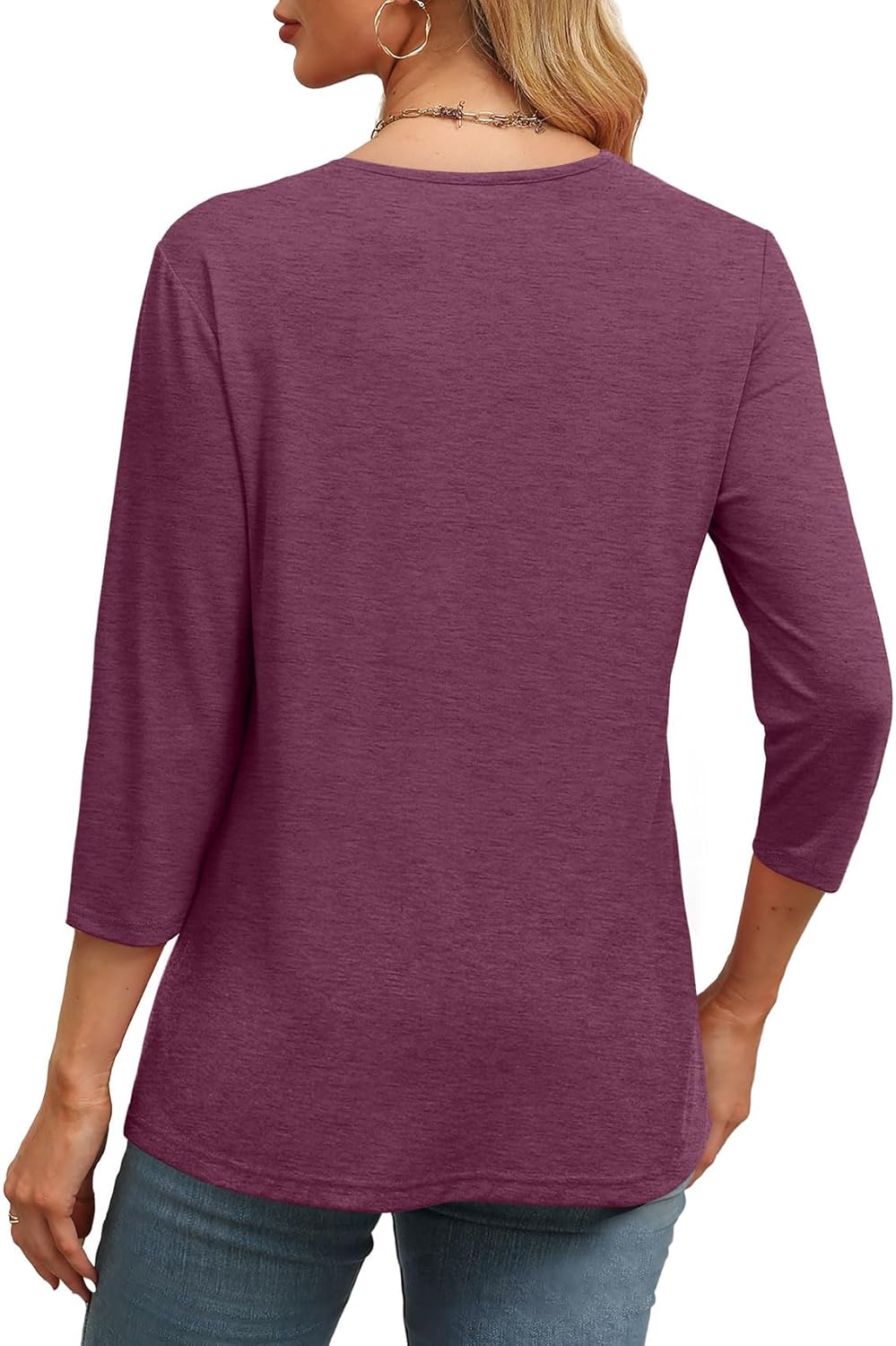 ✨Women's Trendy V Neck 3/4 Long Sleeve Tops Loose Fit Blouse (Buy 3 Free Shipping)