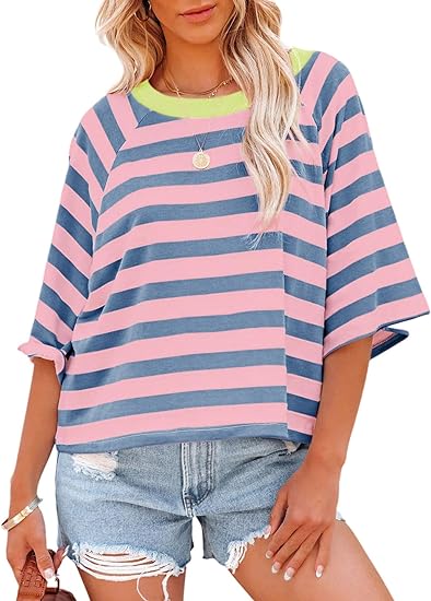 ✨Women's Cute Round Neck Striped Short Sleeve Casual Topb(BUY 3 FREE SHIPPING)